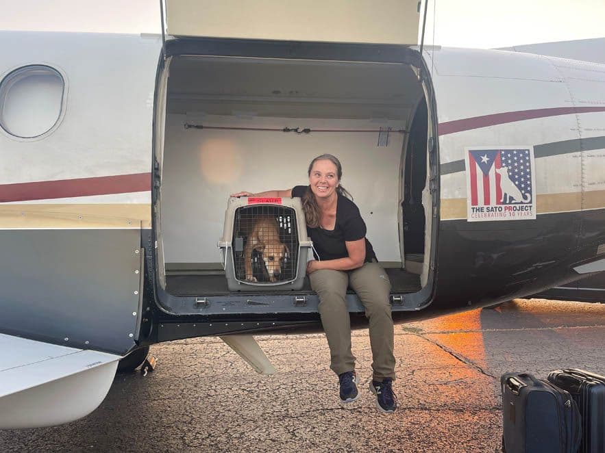 Anji Garcia from Wings of Rescue with Slater, just one of the dogs that made the trip north.