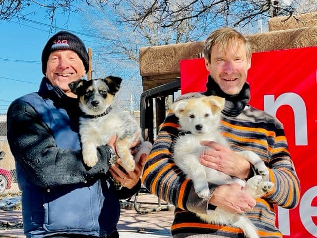 Volunteer pilots David Reinbach and Dr. George Dempsey get ready for the flight to New York.