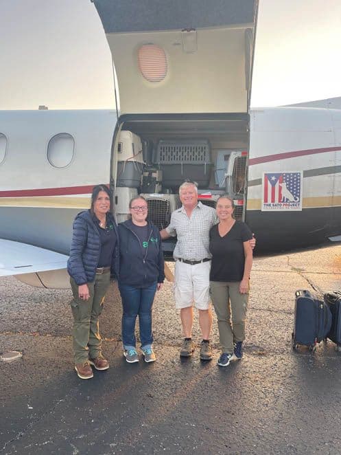 ARF's Cindy LeRoy and Jessica Tilton with Wings of Rescue's Kale and Anji.
